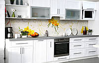 Кухонный фартук 3Д пленка Желтые Розы Абстрактные Завитки фотопечать наклейка на стену 60х200см Цветы Бежевый