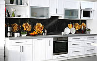 Кухонный фартук 3Д пленка Волнистые Желтые Розы фотопечать наклейка на стену Цветы Черный 600*2000 мм
