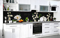 Кухонный фартук 3Д пленка Белый эдельвейс Лилии фотопечать наклейка на стену 60х200см Цветы Зеленый