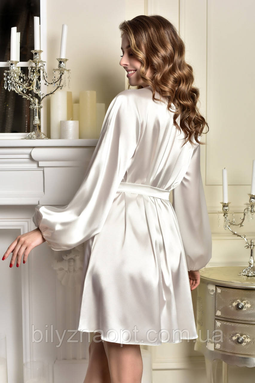 Атласный комплект для невесты пеньюар с халатом Айвори - фото 8 - id-p1876144364