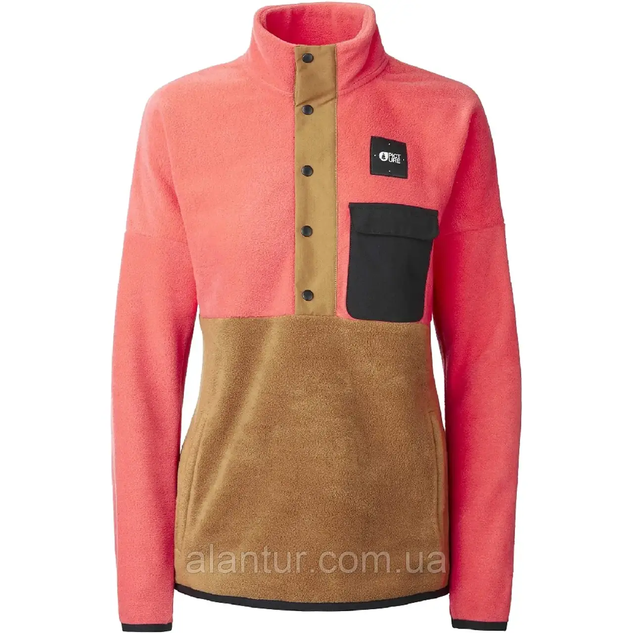 Пуловер Picture Organic Arcca W жіночий флісовий з воротником, hot coral-dark golden, XS