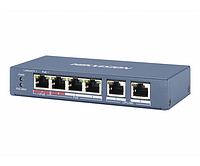 PoE комутатор Hikvision DS-3E0106HP-E, 4x10/100 PoE, 2хRJ45 Uplink, 145х68.45х25.6 мм, Black