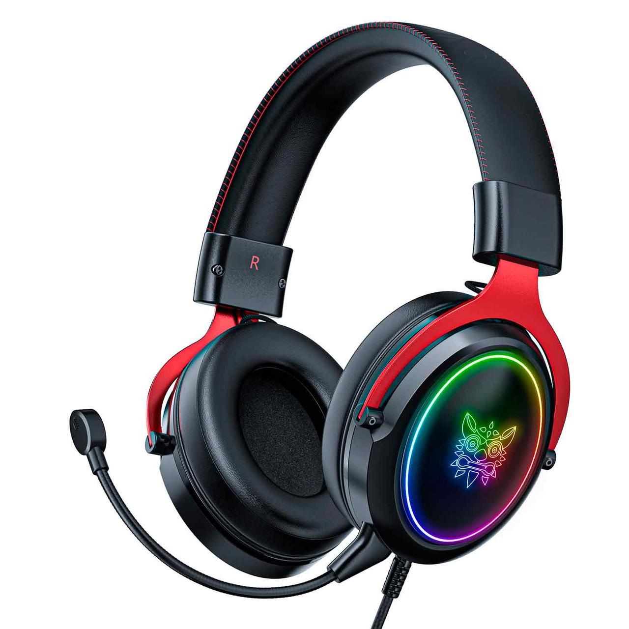 ONIKUMA ігрові навушники з мікрофоном, LED RGB підсвічування, мікрофон знімний, чорні