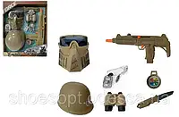 Детский игрушечный военный набор: детский автомат трещотка, каска, маска
