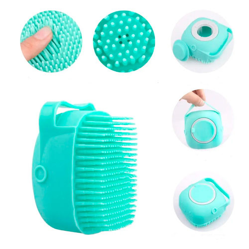 Щітка масажна для купання тварин з ємністю для шампуню, силіконова, фото 1