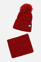 Набор шапка-шарф на девочку цвет красный ЦБ-00206096