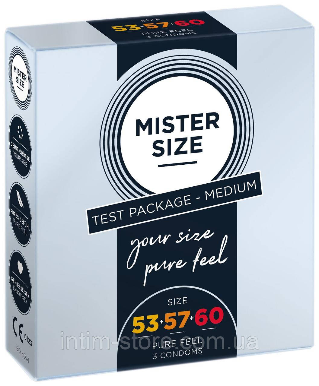 Набір презервативів Mister Size - pure feel - 53–57–60 (3 condoms), 3 розміри, товщина 0,05 мм SO8040, фото 1