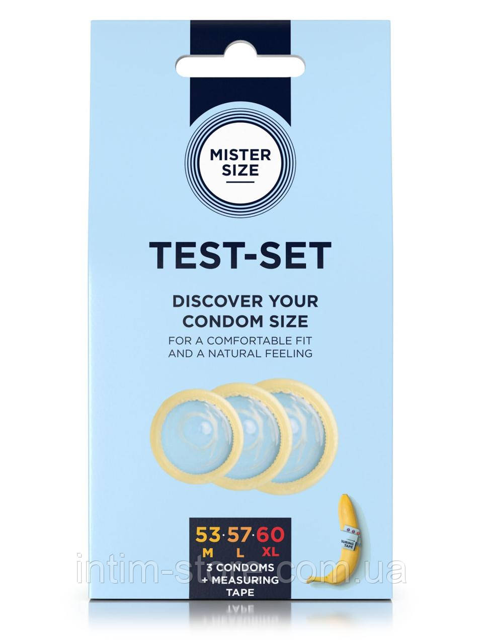 Набір презервативів Mister Size test-set 53–57–60, 3 розміри + лінійка, товщина 0,05 мм, фото 1