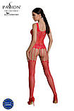 Бодістокінг Passion ECO BS001 One Size red, з доступом, імітація підв’язок, флористичний декор SO7066, фото 3