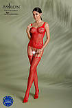 Бодістокінг Passion ECO BS001 One Size red, з доступом, імітація підв’язок, флористичний декор SO7066, фото 4