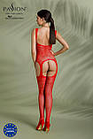Бодістокінг Passion ECO BS008 red, з доступом, флористичний декор, імітація підв’язок SO7083, фото 5