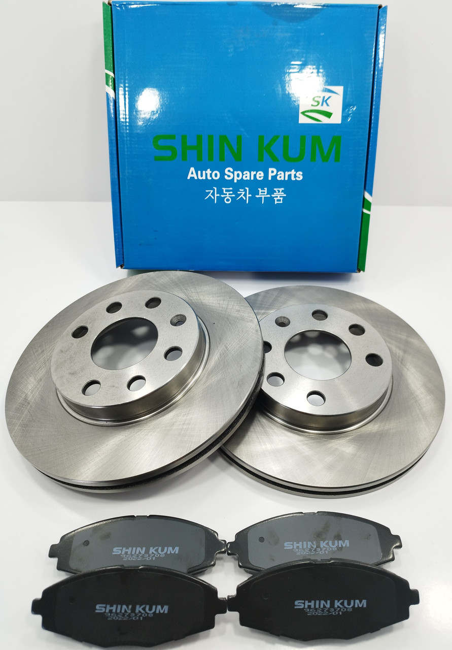 Диски передні гальмівні (к-т лівий + правий + колодки) Ланос,Сенс SHIN KUM Корея, фото 1