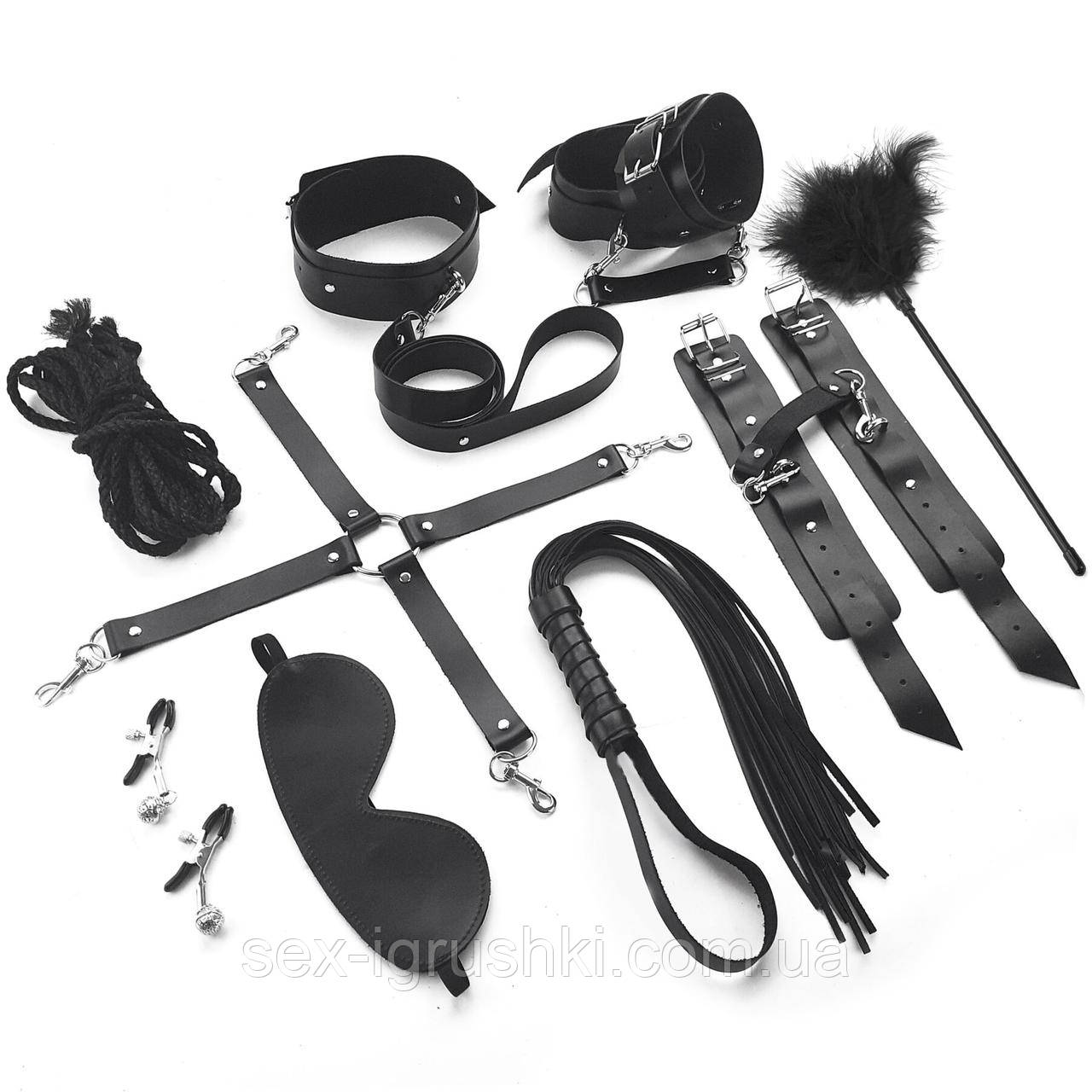 Набір Art of Sex - BDSM Set Leather, 10 предметів, натуральна шкіра, Чорний SO7138