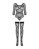Бодістокінг Obsessive Bodystocking G320 S/M/L, панчохи, боді, декор у вигляді ліній SO7241, фото 6