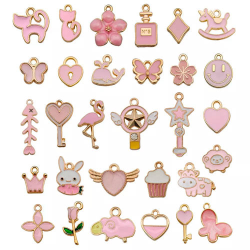 Набір зі 100 емальованих підвісок шармів шармиків, змішаний, рожевий, фото 1