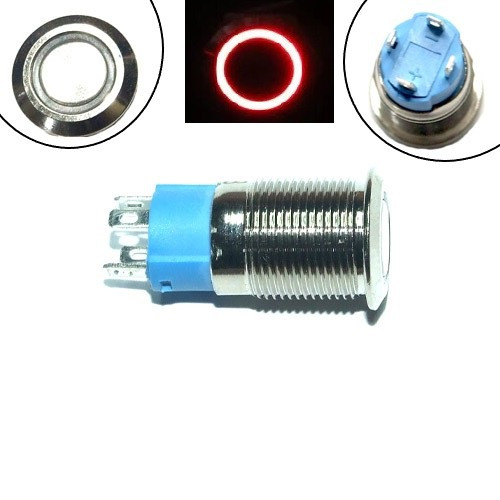 Кнопка 12 мм фіксується, 12-24 В, червоний LED, 4pin, 12F-P10DZ, фото 1