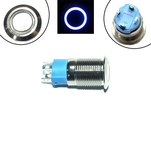 Кнопка 12 мм фіксується, 12-24 В, синій LED, 4pin, 12F-P10DZ, фото 1