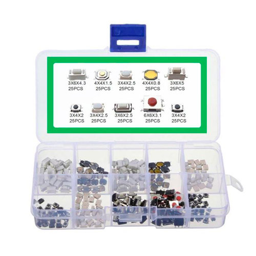 РљРЅРѕРїРєР° тактовая, РјРёРєСЂРёРє 250шт, 10 РІРёРґРѕРІ SMD, набор, фото 1