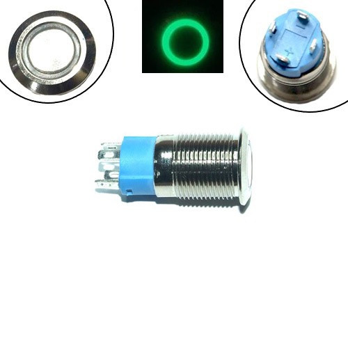 Кнопка 12 мм фіксується, 12-24 В, зелений LED, 4pin, 12F-P10DZ, фото 1