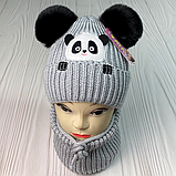 М 91012. Комплект зимовий для дівчинки шапка із зав'язками та баф "ПАНДА", різні кольори (1-5 років), фото 3
