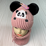 М 91012. Комплект зимовий для дівчинки шапка із зав'язками та баф "ПАНДА", різні кольори (1-5 років), фото 6