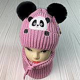 М 91012. Комплект зимовий для дівчинки шапка із зав'язками та баф "ПАНДА", різні кольори (1-5 років), фото 5