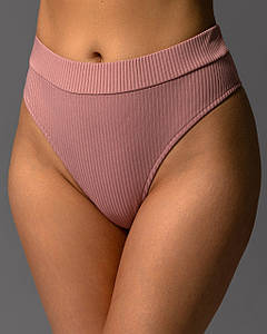 Трусики жіночі бразиліан з високою посадкою рубчик Рожева пудра M