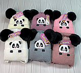 М 91012. Комплект зимовий для дівчинки шапка  з завязками иі баф "ПАНДА" , різні кольори(1-5 років), фото 8