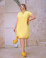 Льняное летнее женское Платье Цвета желтый хаки голубой серый белый Размеры 46-48 50-52 54-56