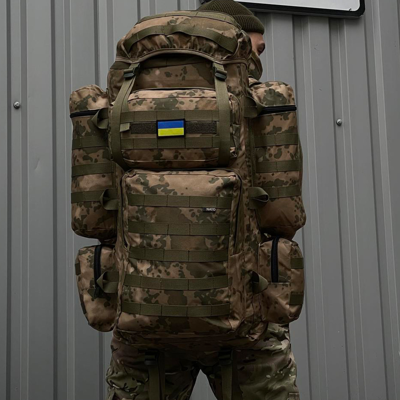 Тактичний рюкзак FIELD з кишенями/ Армійський рюкзак бежевий камуфляж з MOLLE/ Військовий штурмовий рюкзак 160л/