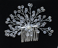 Весільний гребінець для святкової зачіски на сріблястій основі ручного виробництва BLAGOY-ART KN00062-0