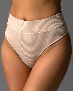 Трусики жіночі бразиліан з високою посадкою рубчик Кремовий