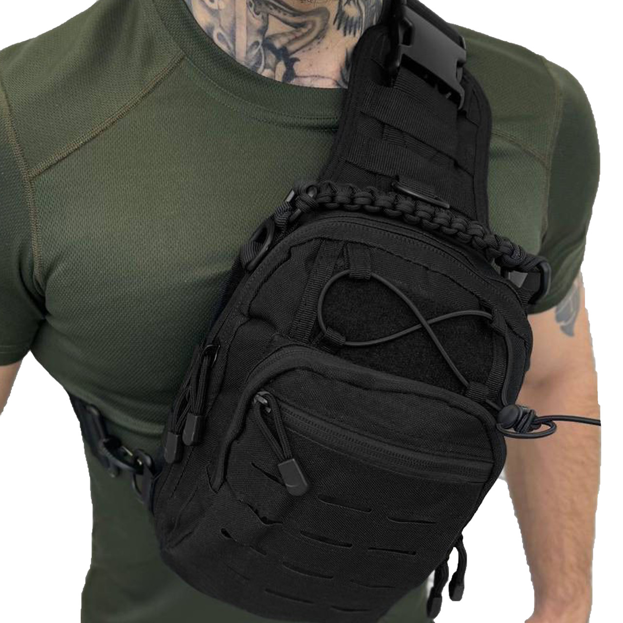 Тактична нагрудна сумка paracord/ Чоловіча сумка через плече для військових/ Армійська нагрудна сумка/Чорна