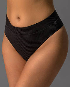 Трусики жіночі бразиліан з високою посадкою рубчик Чорний