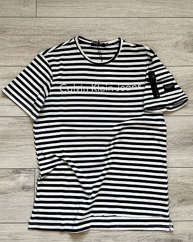 Чоловіча футболка Calvin Klein у смужку бавовняна Кельвін Кляйн, фото 1