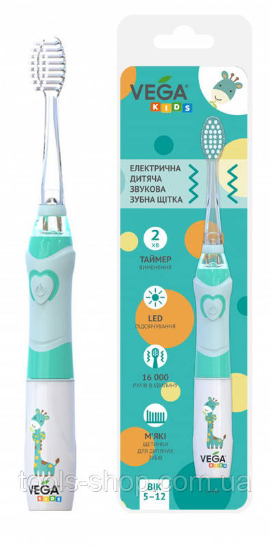 Електрична зубна щітка Vega Kids VK-400B Light-Up на батарейках, фото 1