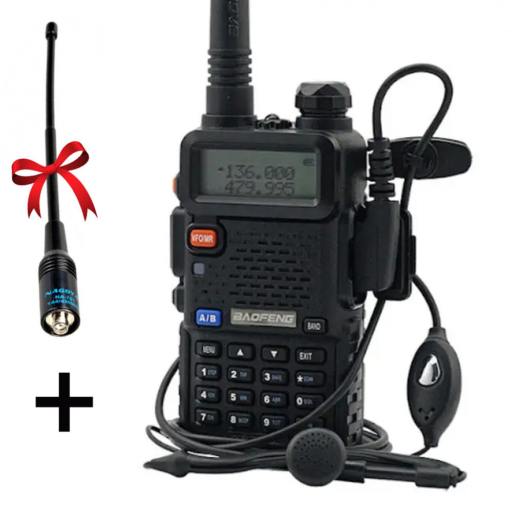 Портативна рація Baofeng UV-5R + Подарунок дводіапазонна антена / Радіостанція з гарнітурою на 1800 мАг, 5Вт