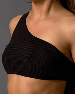 Купальний жіночий топ на одне плече рубчик Чорний