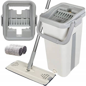 Швабра з відром 11л з автоматичним віджимом + 2 насадки, Cleaning Mop, Сіра / Складна швабра для миття підлоги