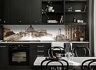 Кухонный фартук Ретро фото города самоклеющаяся пленка наклейка на кухню скинали на стену Серый 600*2000 мм
