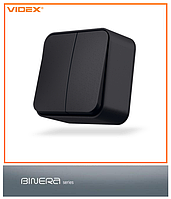 Вимикач зовнішній двоклавішний чорний графіт VIDEX BINERA IP20