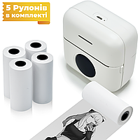 Портативный термопринтер JETIX Mini Printer Student, мобильный мини + 5 рулонов термобумаги в комплекте