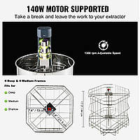 VEVOR Медогонка електрична 140 Вт тангенціальна витяжка з нержавіючої сталі 4/8 Рамка медогонки 45 мм Медовий клапан 1300 об/хв