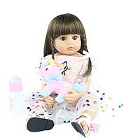 Кукла Реборн Reborn 55 см винил-силиконовая Марта в наборе с соской, бутылкой, игрушкой. Можно купать