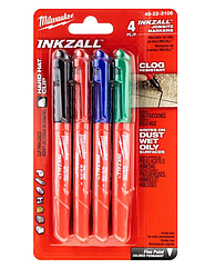 Набір маркерів Milwaukee InkZAll 4 шт. тонкі, різнокольорові, товщина лінії 1,5мм