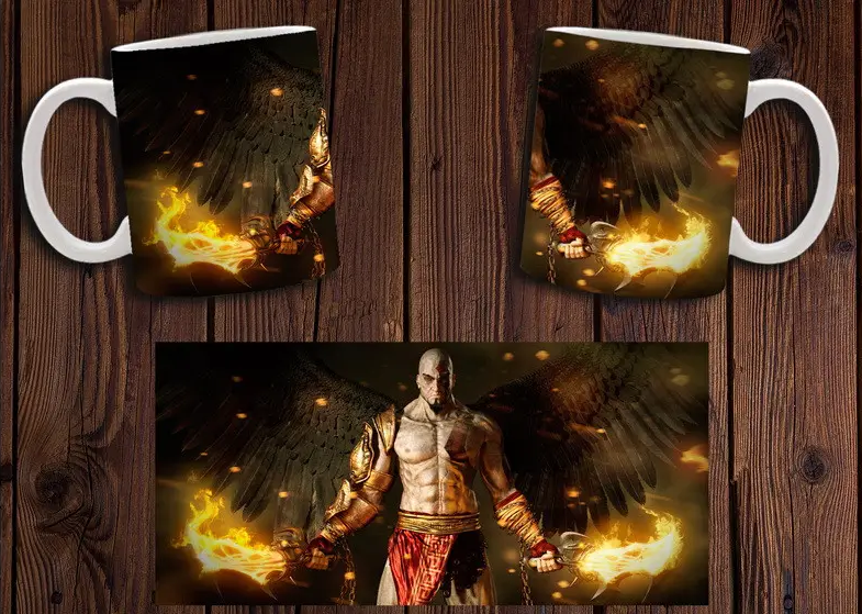 Чашка біла керамічна з принтом "God of War" Бог війні Кратос ABC