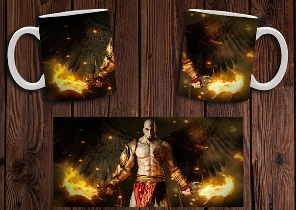 Чашка біла керамічна з принтом "God of War" Бог війні Кратос ABC, фото 1