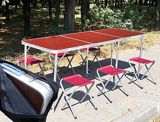 Зручний розкладний стіл 60*180 см для пікніка та 4 стільця ( + 2 стільці та ЧОХОЛ у ПОДАРУНОК), темне дерево
