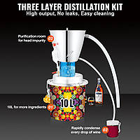 VEVOR Дистилятор для дистиляції води 10 л, домашній дистилятор для дистиляції спирту Silver 220-240 В,