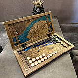 Нарди ручної роботи з натурального дерева та епоксидної смоли, фото 3